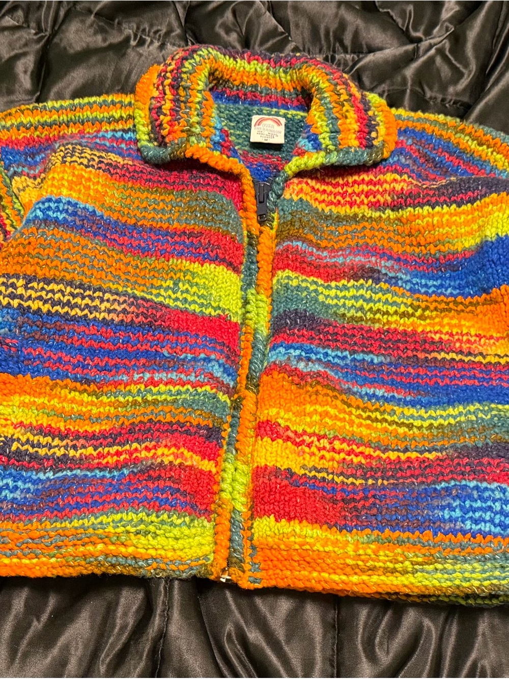 Women’s Multicolor Wool Zip Sweater- Bright Rainbow Colors
